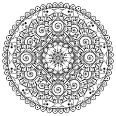 Circular pattern in the form of mandala with flower for henna, mehndi, tattoo, decoration. 