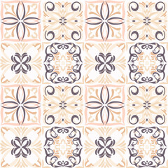 Hand-painted style tiles with ornament. Seamless pattern for kitchen wall or bathroom flooring ceramic.