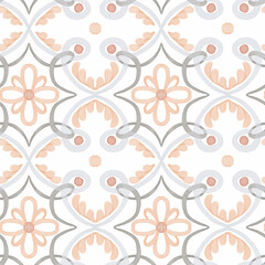 Hand-painted style tiles with ornament. Seamless pattern for kitchen wall or bathroom flooring ceramic.