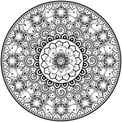 Circular pattern in the form of mandala with flower for henna, mehndi, tattoo, decoration. 