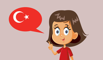 Little Girl Learning to Speak Turkish Vector Illustration