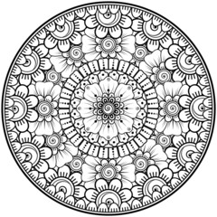 Circular pattern in the form of mandala with flower for henna, mehndi, tattoo, decoration. 