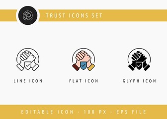 Trust icons set editable stroke vector illustration. Social community service symbol. Icon line style on isolated background for ui mobile app, web design, and presentation.