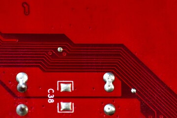 Close up of the electronic board, red electronic board with components