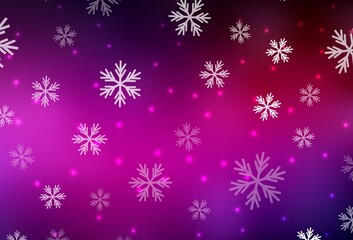 Fototapeta na wymiar Dark Pink vector background with beautiful snowflakes, stars.