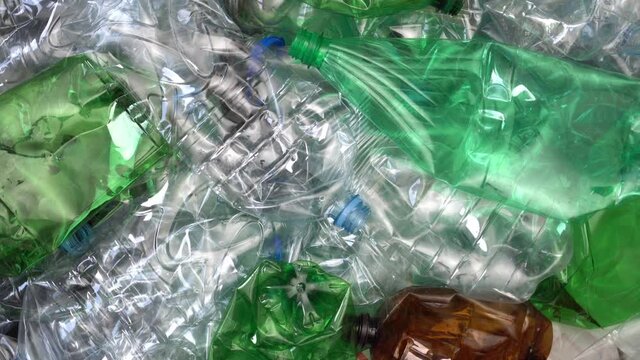 Compressed plastic bottles for recycling. Disposal and processing of solid waste. Environmental protection. Plastic free