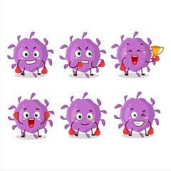 A sporty virus particle boxing athlete cartoon mascot design