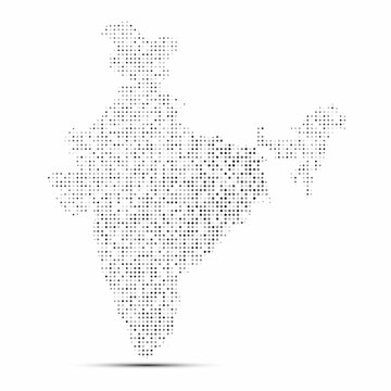 Abstract Dotted Halftone In White Background With Map Of India. Digital Dotted Technology Line, Design Sphere, Dot And Structure. Vector Illustration