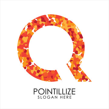 Letter Q logo design in pointillize effect. Branding letter logo in white background.