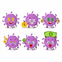 Virus particle cartoon character with cute emoticon bring money