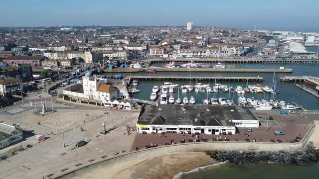Lowestoft Norfolk UK beach summer rising  aerial  footage