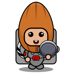 cartoon character illustration vector cute almond nut mascot costume wearing astronaut suit