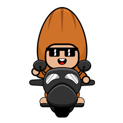 vector illustration cartoon character cute almond mascot costume riding a motorcycle