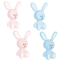 Set of rose pink sky blue bunny hare toy rabbit babby sitting