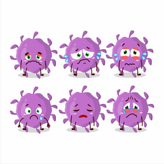 Virus particle cartoon character with sad expression