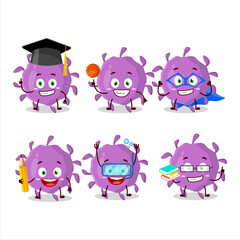 Naklejka premium School student of virus particle cartoon character with various expressions