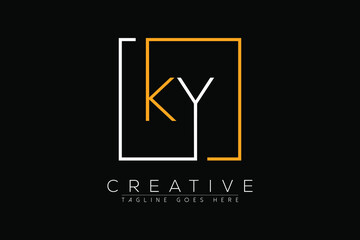 Initial letter ky, yk, k, y elegant and luxury Initial with Rectangular frame minimal monogram logo design vector template - obrazy, fototapety, plakaty
