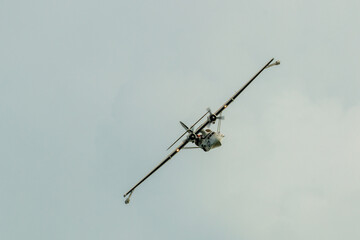 Old two-engine aircraft on display during airshow