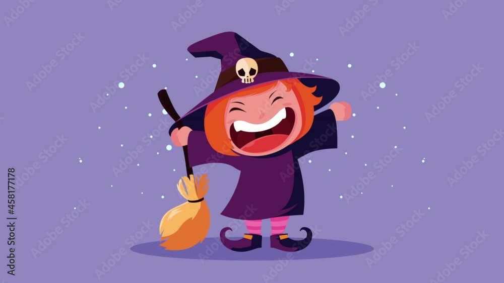 Sticker cute child disguised as witch