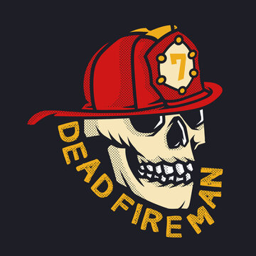 Head skull Firefighter man vector illustration, for design of clothes, jackets, sticker, posters etc.