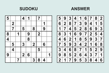 Vector sudoku with answer 451. Puzzle game with numbers.