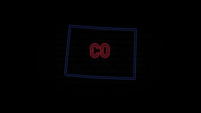 Glowing neon line Colorado state lettering isolated on black background. USA. Animated map showing the state of Colorado from the united state of america