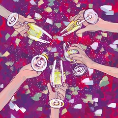 People clinking glasses of champagne on blurred background, closeup