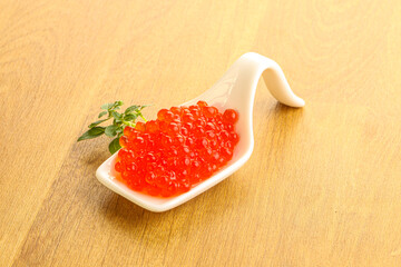 Red caviar in the bowl