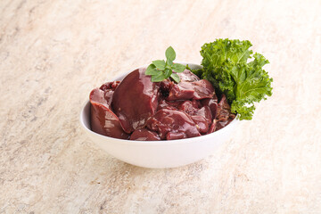 Raw chicken liver in the bowl