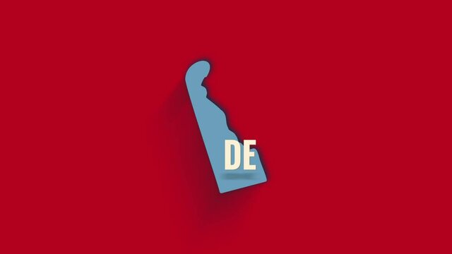 3d animated map showing the state of Delaware from the United State of America. USA. 3d Delaware state with shadow on red background