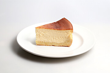 Slice of cheesecake on plate - obrazy, fototapety, plakaty