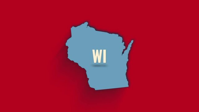 3d animated map showing the state of Wisconsin from the United State of America. USA. 3d Wisconsin state with shadow on red background