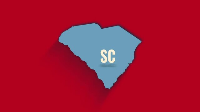3d animated map showing the state of South Carolina from the United State of America. USA. 3d South Carolina state with shadow on red background