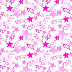Pink starry scattering seamless watercolor pattern. 