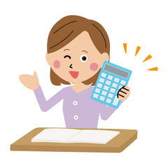 ポップな若者 女の子　計算機　案内