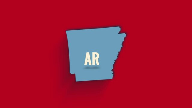 3d animated map showing the state of Arkansas from the United State of America. USA. 3d Arkansas state with shadow on red background
