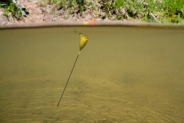 fishing float in the river near the shore