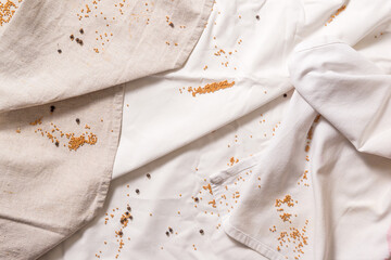 Background for cooking and serving. Linen crut fabric is light, it has grains of spices and peppers.