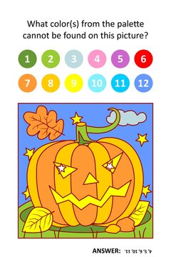 Visual puzzle with picture palette. Halloween pumpkin in the night field.
