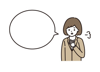 緊張して深呼吸をするビジネスウーマン 吹き出し