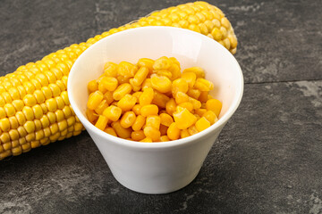 Sweet yellow corn in the bowl