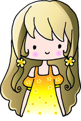 vector cartoon cute girl with yellow dress and daisy