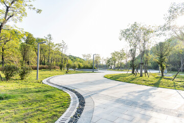 Green Park in a modern city. Exercise and relaxation.