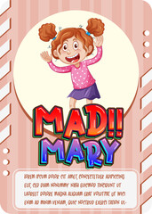 Character game card with word Mad Mary