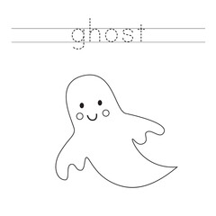 Trace the letters and color ghost. Handwriting practice for kids.