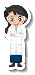 Fototapeta premium Cartoon character sticker with a girl in science gown