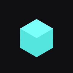 Turquoise 3D Cube on Black Background. Simple Elegant Isolated Element. Vector illustration