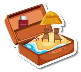 Beach holiday with opened suitcase
