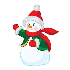 snowman vector illustration. cartoon character, happy snowman.