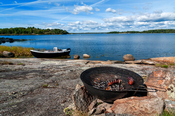 Summer barbecue in Swedish nature